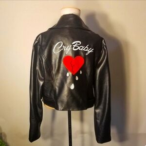 Collectif Brand Cry Baby Moto Faux Leather Jacket Size 2X *Wounded Bird*